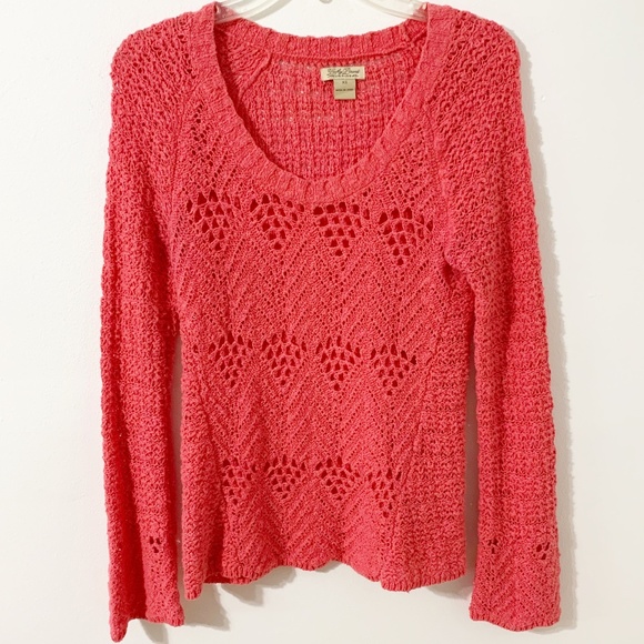 Lucky Brand Jane Pullover Crocheted Scoop Neck Cotton Sweater Loose Knit Design - Picture 2 of 9